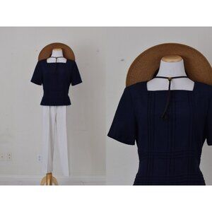 Vintage 90s Poly/Rayon‎ Navy Jaclyn Smith Blouse size 10